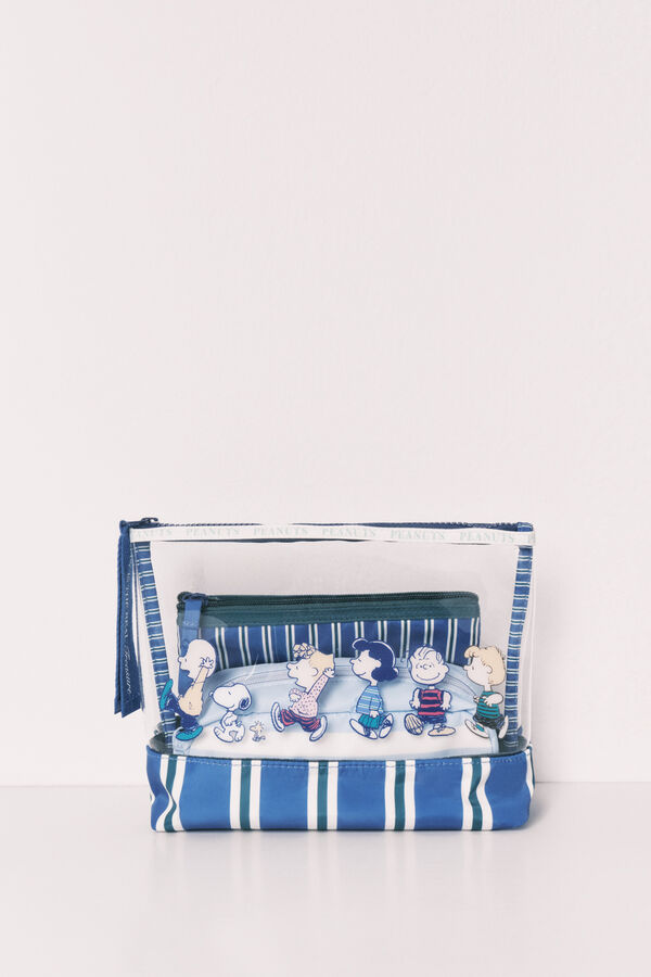 Women'secret Pack 3 trousses de toilette Snoopy &agrave; rayures imprim&eacute;