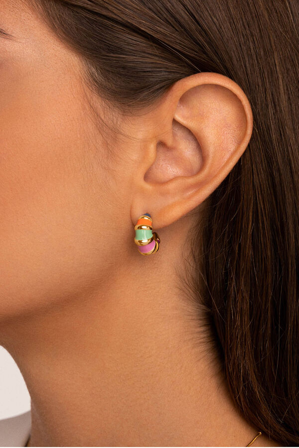 Singularu Pendientes Snail Rainbow Enamel Acero Ba&ntilde;o Oro amarillo