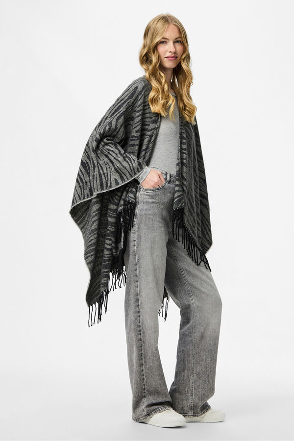 Pieces Casual Poncho mit Zebra-Animal-Print und Fransen Grau