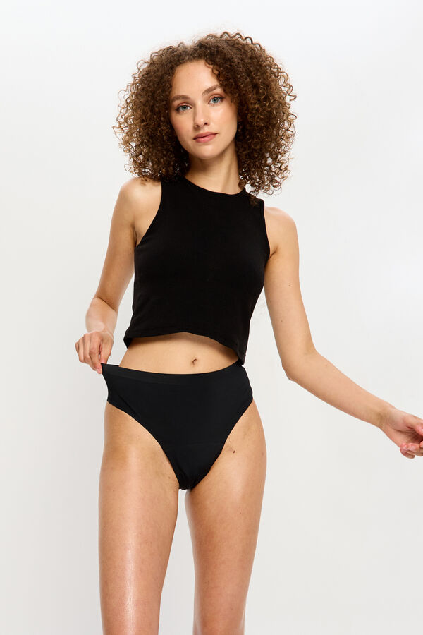 Modibodi Modicomfort Tanga Menstrual Flujo Moderado Black negro