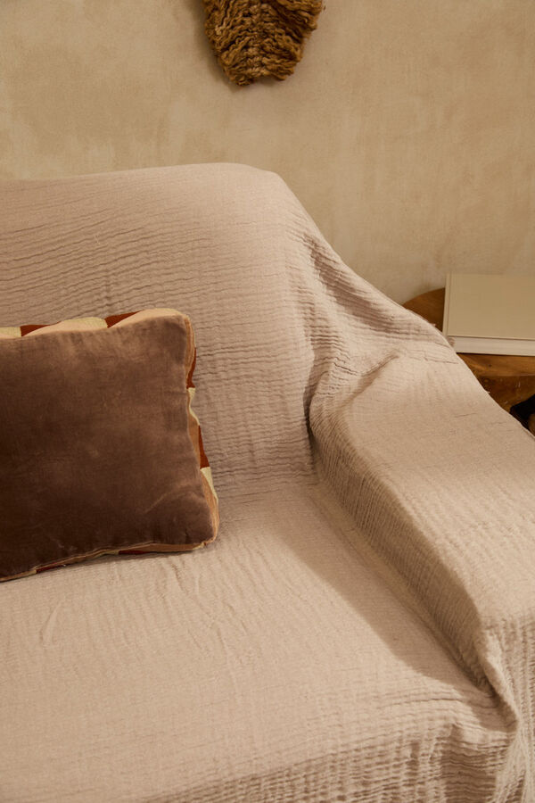 Calma House Colcha de musselina de algod&atilde;o cor de pedra cinzento