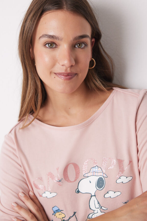 Womensecret Pijama largo 100% algodón rosa Snoopy rosa