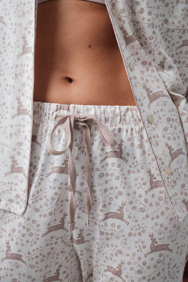 Women'secret Deer print classic long pyjamas nude