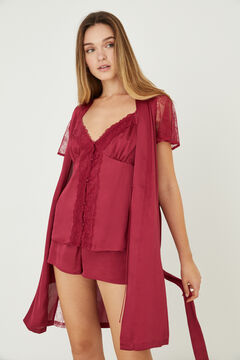 Womensecret Robe de chambre courte satin et dentelle rose