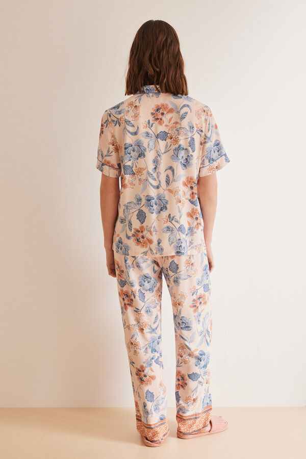 Womensecret Pyjama Hemdlook Blumen Orange mit Print