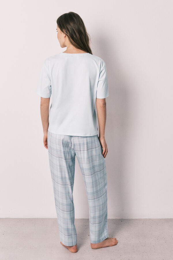 Women'secret Blue 100% cotton plaid pyjamas blue