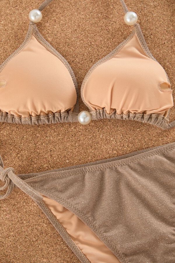 Trendyol Silvery straight cut bikini knit nude