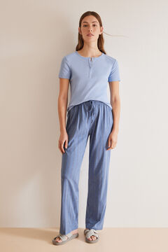 Womensecret T-shirt serafino bleu 100 % coton manches courtes bleu