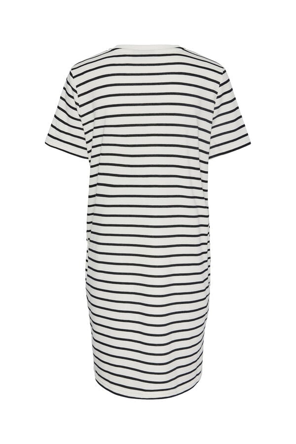 Womensecret Kurzärmeliges Kleid aus Plüsch mit hoch geschlossenem Ausschnitt. Mit Streifen-Print. Weiß