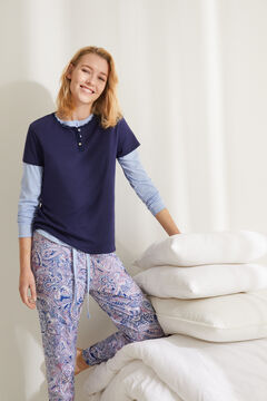 Womensecret Blue cotton lace Henley t-shirt blue