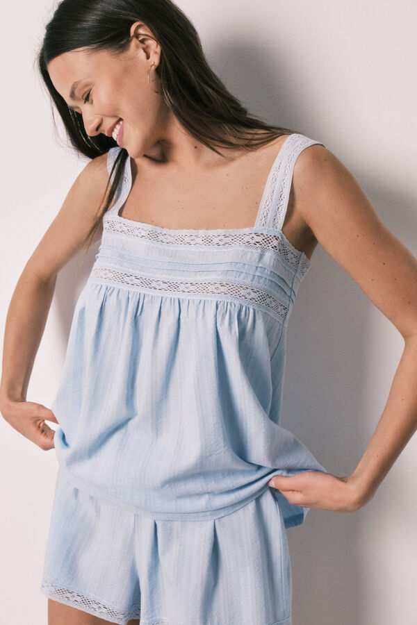 Women'secret Blue cotton lace short pyjamas blue