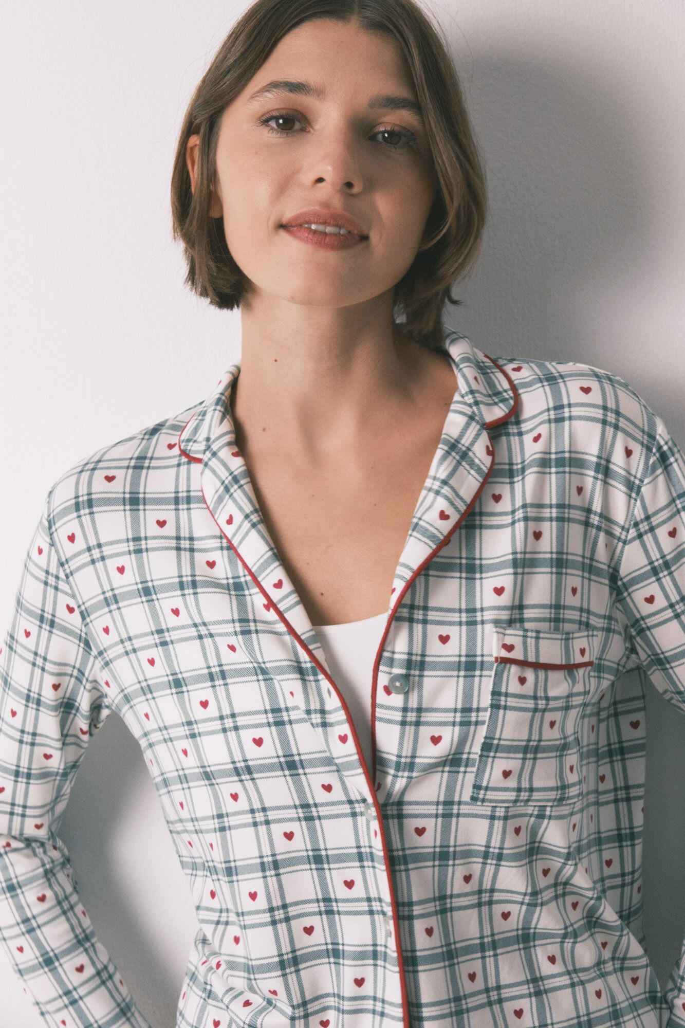 Women'secret Pijama camiseiro com estampado xadrez verde