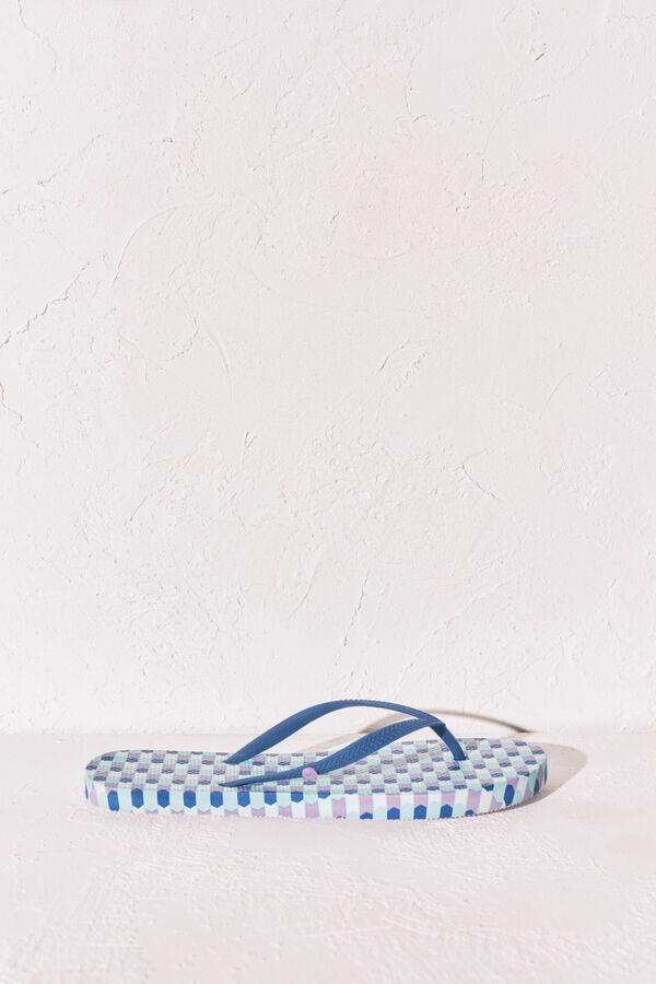 Women'secret Blue geometric print toe sandals green