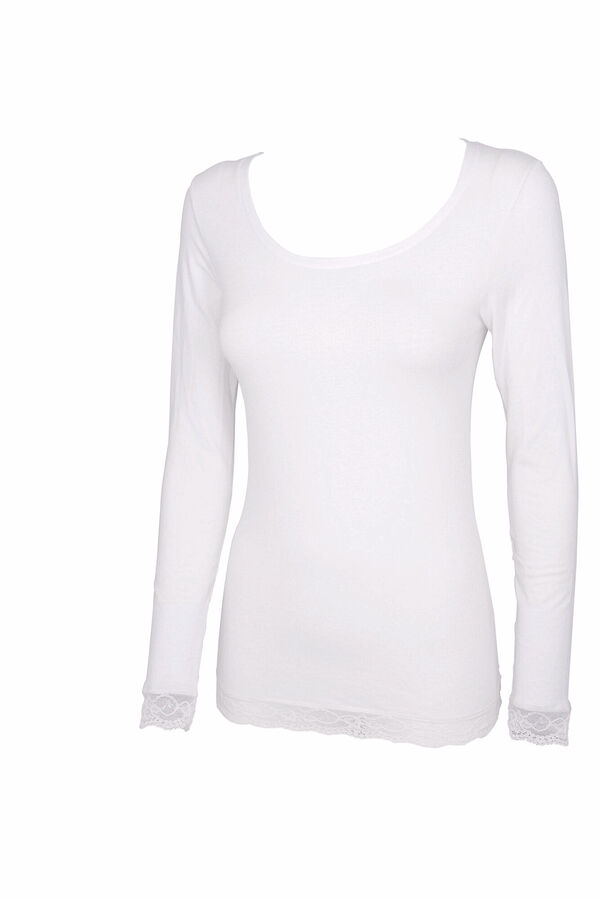 Womensecret Women's thermal round neck long-sleeved T-shirt white