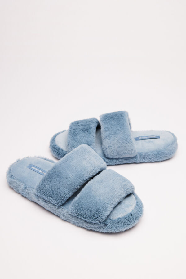 Womensecret Grey furry open toe slippers blue
