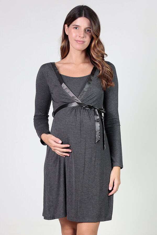 Womensecret Camisón maternity de lactancia con cinta satén gris