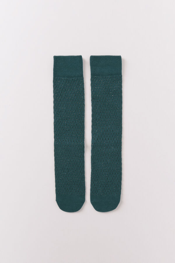 Women'secret Green long mesh socks printed