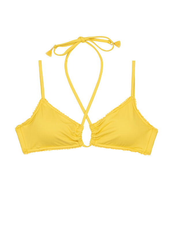 Womensecret Yellow ruched bikini top printed