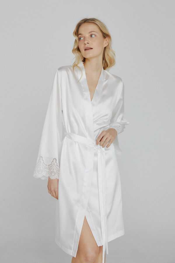 Womensecret Ivette Bridal women's short white satiny robe bézs