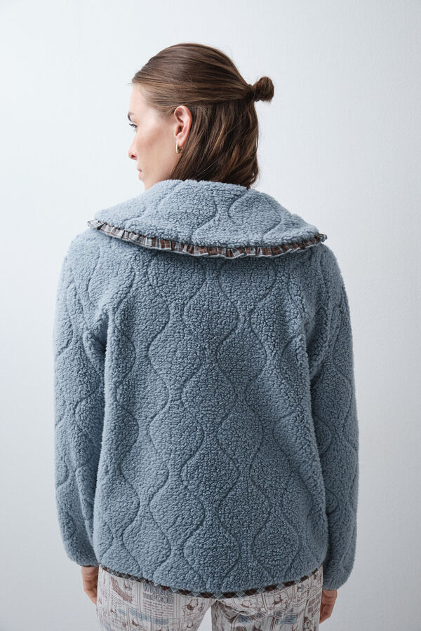 Women'secret Short faux shearling Peter Pan collar robe blue