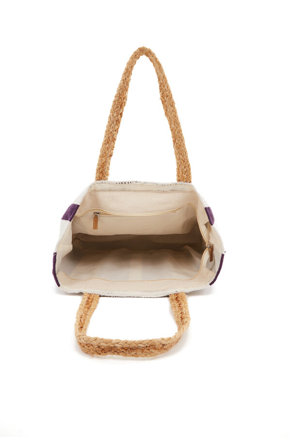 Womensecret Large raffia basket bag with white and lilac striped print rózsaszín