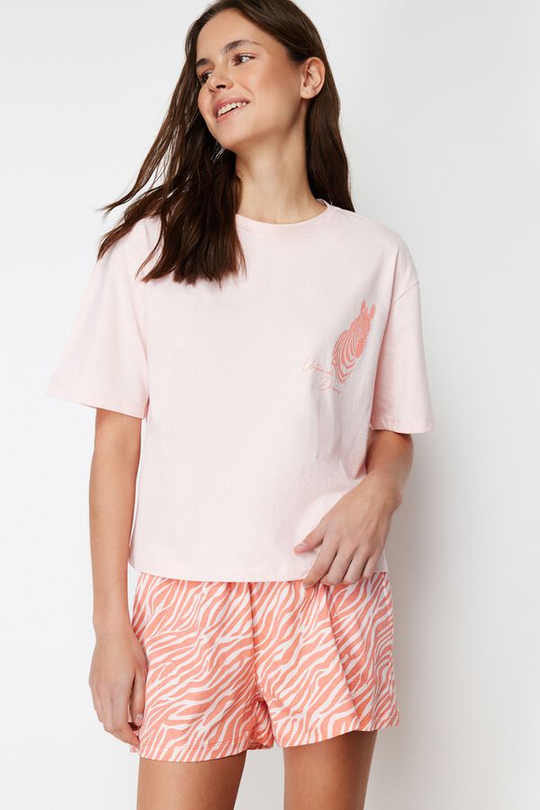 Trendyol Conjunto de pijama corto animal print rosa