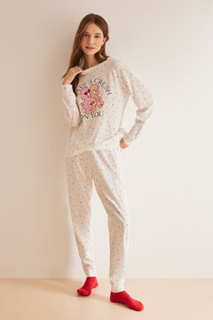 Womensecret Gondos Bocsok-mintás pizsama, 100% pamutból fehér