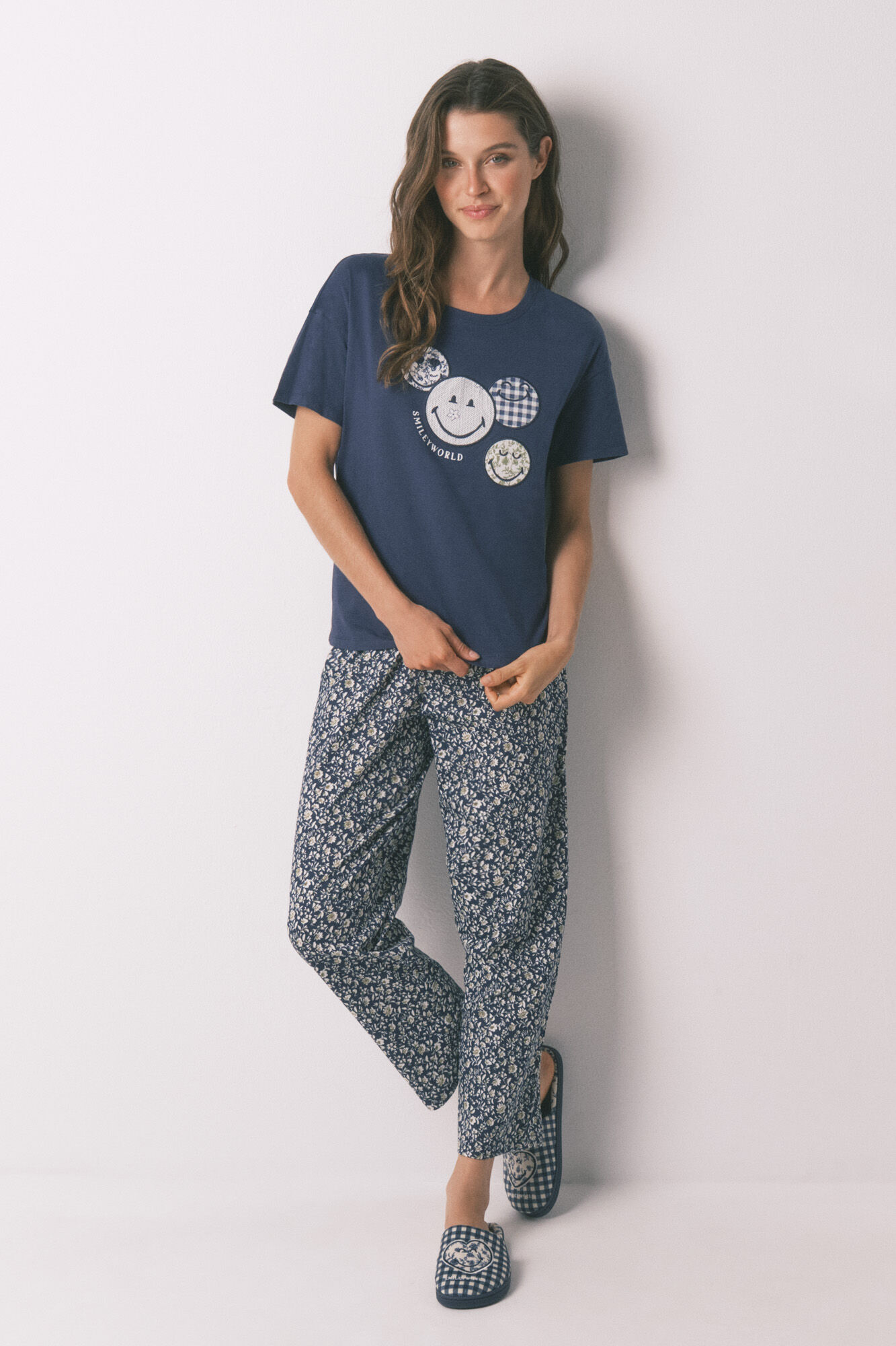Women'secret 100% cotton blue Smiley Capri pyjamas