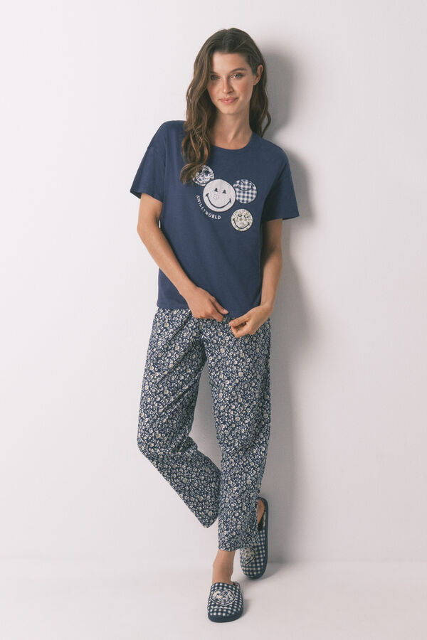 Women'secret 100% cotton blue Smiley Capri pyjamas blue
