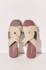 Women'secret Sandales en raphia grenat et sable imprim&eacute;