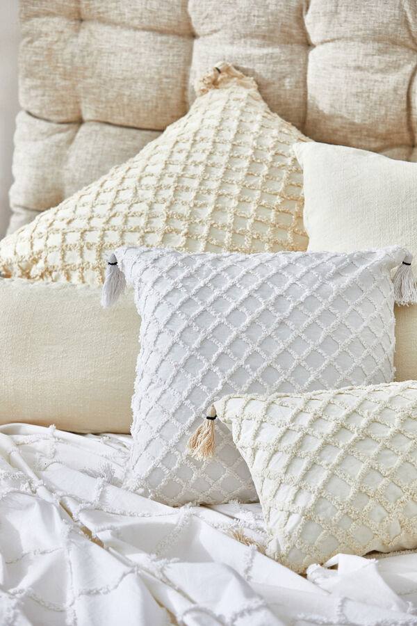 Calma House Kissenbezug mit rautenprägung in königlichem weiß mit Print