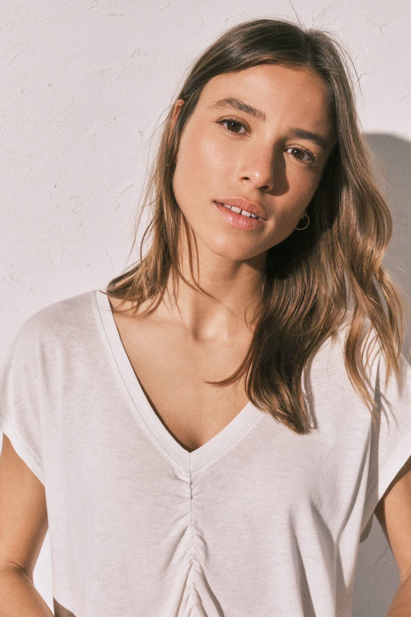 Women'secret Beige viscose linen short T-shirt