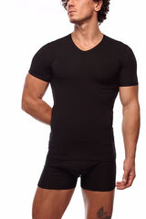 Womensecret Men's thermal short-sleeved V-neck T-shirt noir