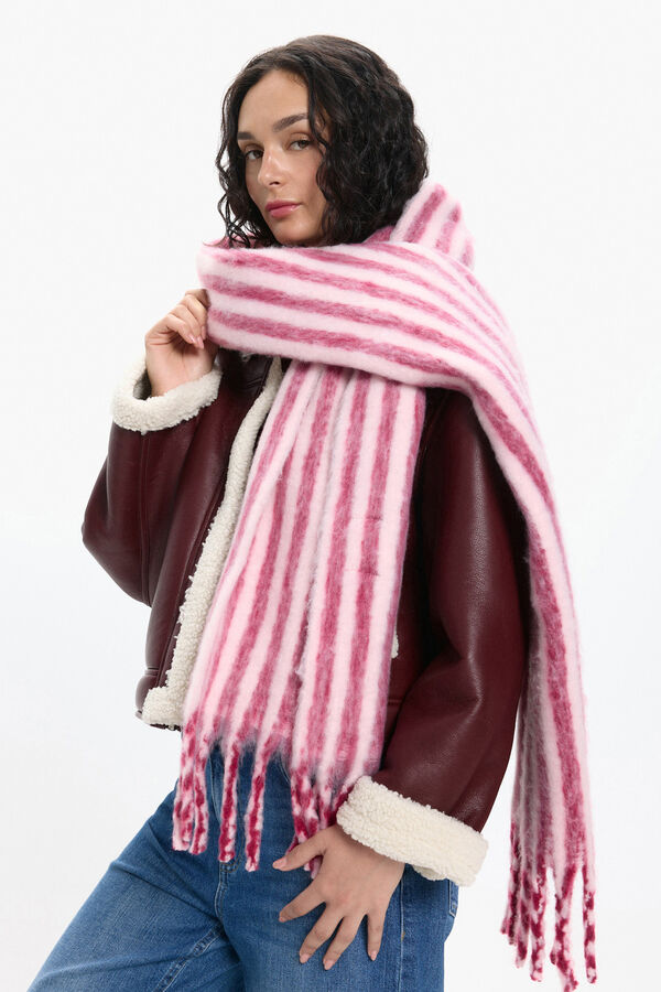 Pieces Cachecol longo riscas com franjas rosa