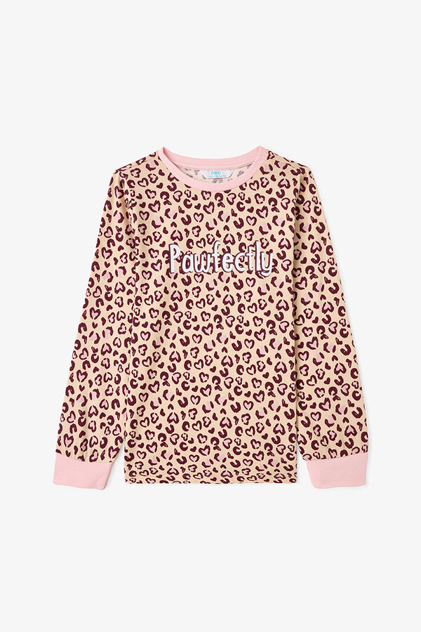 Penti Conjunto de pijama de manga comprida com estampado de leopardo para meninas, 2 peças estampado