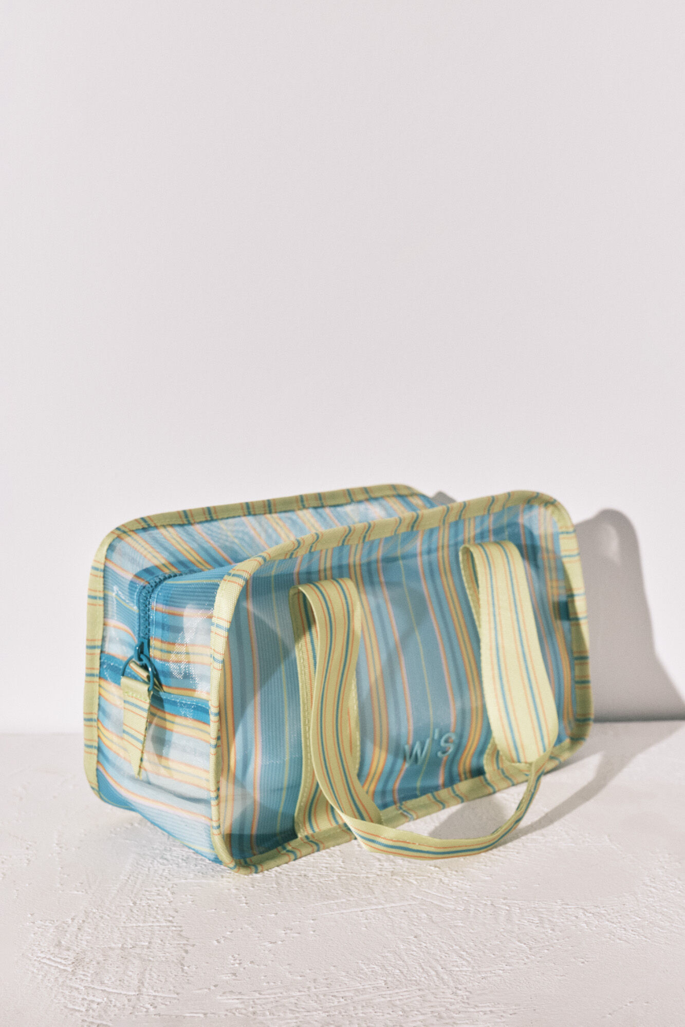 Women'secret Blue and green striped mesh vanity case