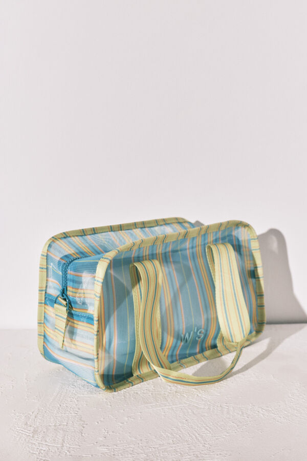 Women'secret Blue and green striped mesh vanity case printed