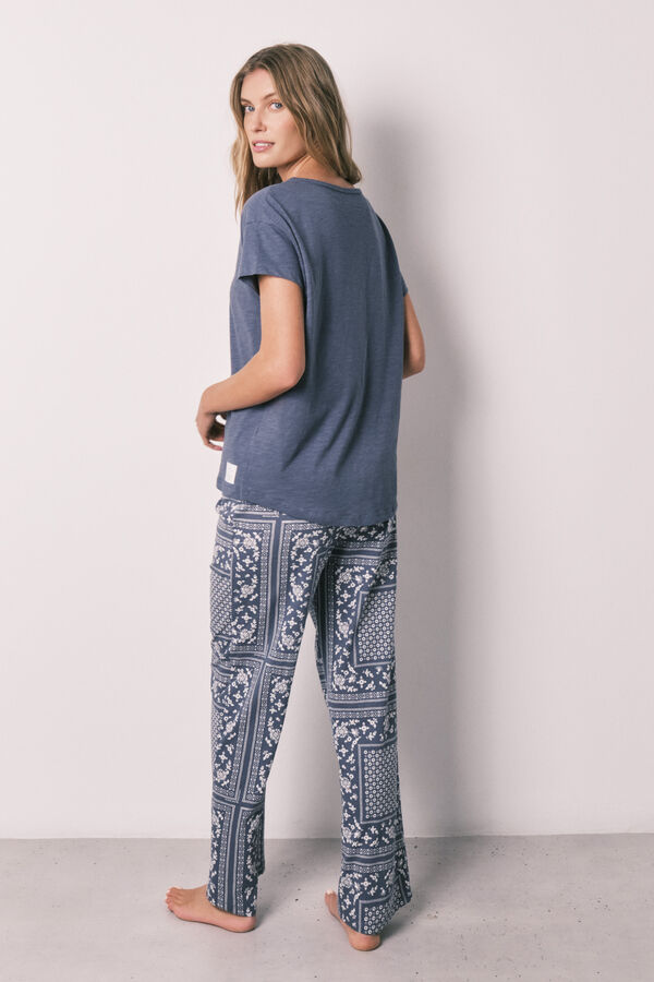 Women'secret Blue bandana print cotton short sleeve long pyjamas blue