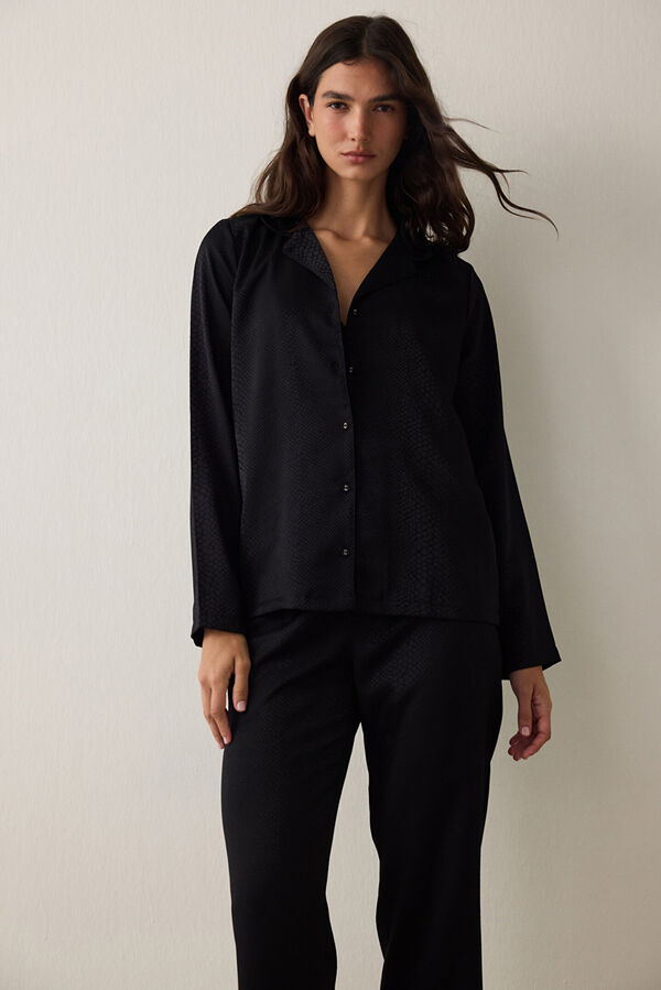 Penti Fleur Satin Ls Shirt Pant Set black