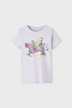 Womensecret Camiseta de niña de manga corta con divertido estampado frontal con purpurina Weiß