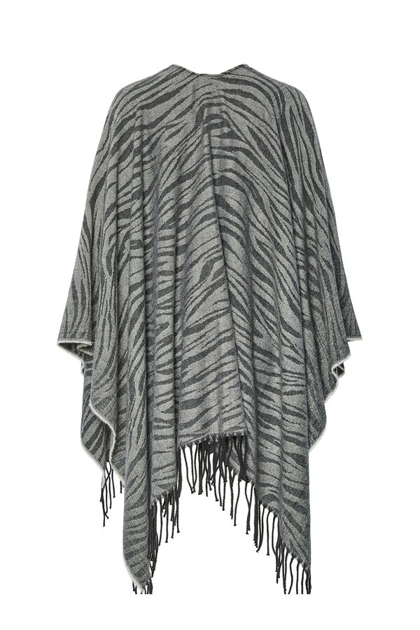 Pieces Casual Poncho mit Zebra-Animal-Print und Fransen Grau