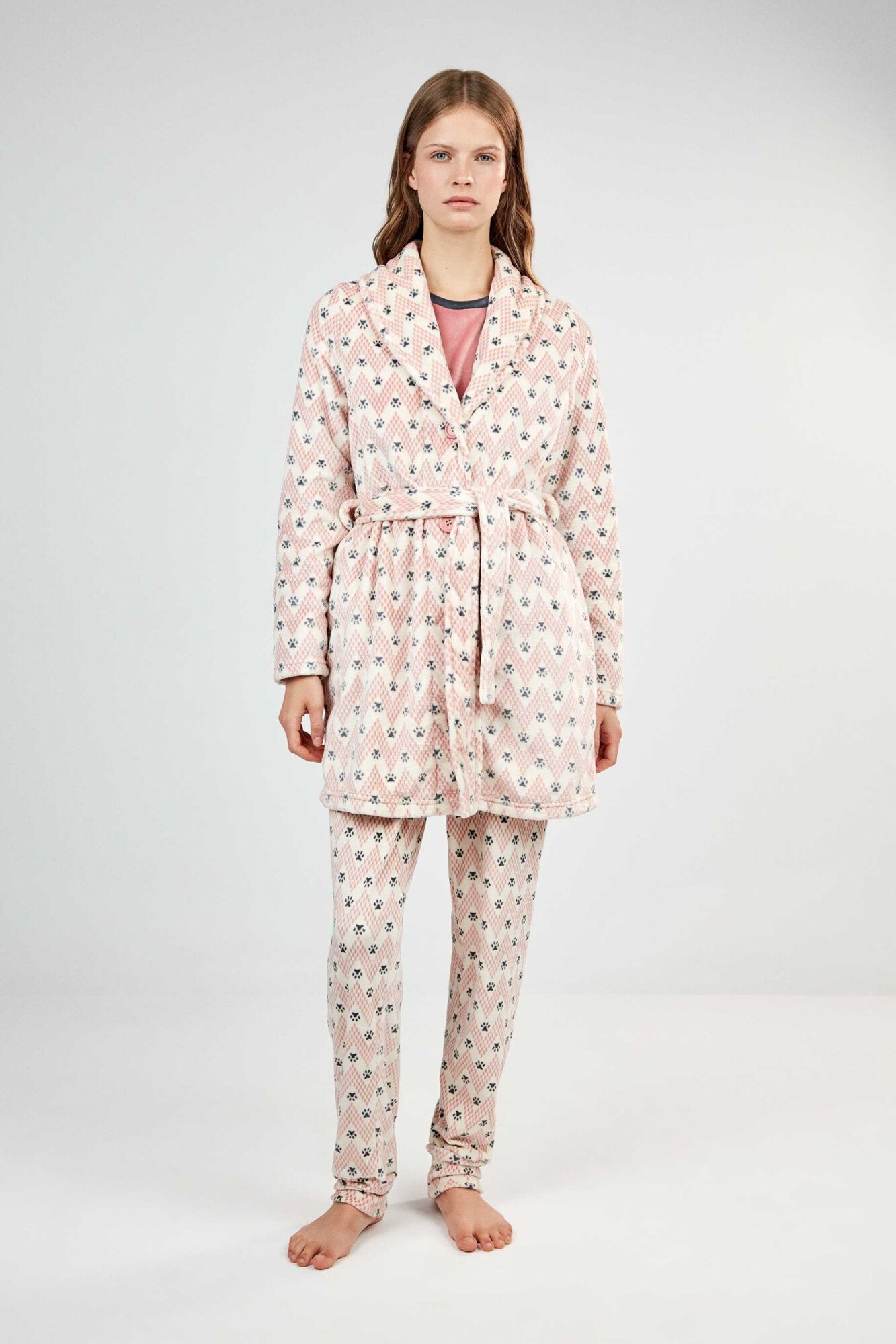 Gisela Printed shawl collar robe