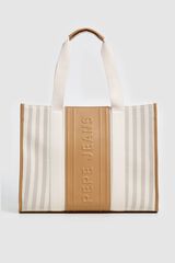 Pepe Jeans Bolso shopper lona rayas marfil