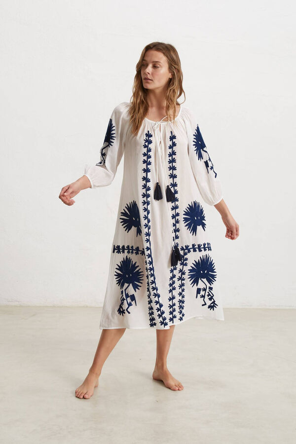 Womensecret Long embroidered cotton tunic Bijela