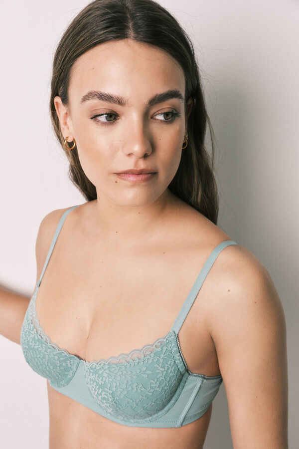 Women'secret Green padded lace balconette bra BEAUTIFUL green
