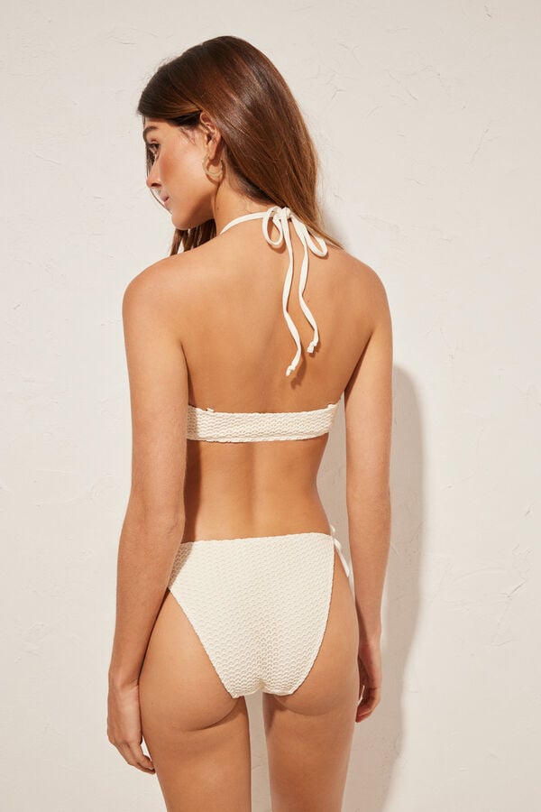 Womensecret Top bikini tissu texturé blanc beige