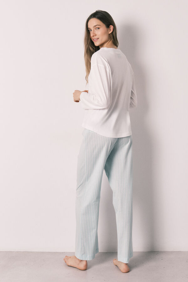 Women'secret Green striped cotton long pyjamas beige