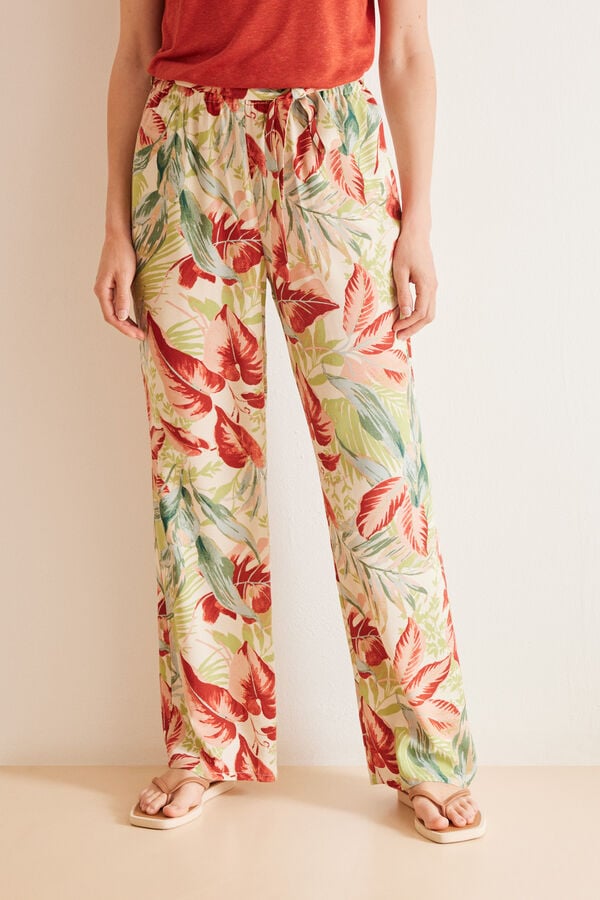 Womensecret Long tropical fluid trousers printed