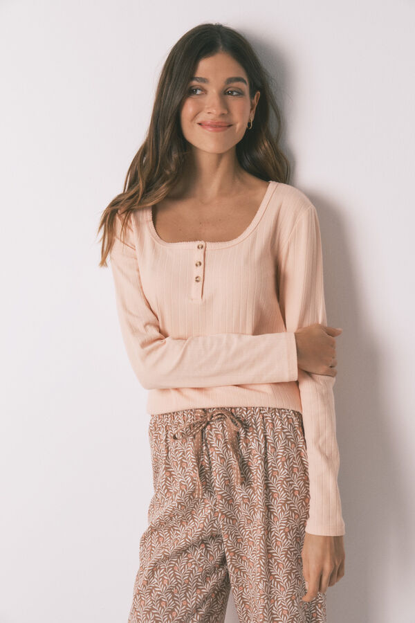 Women'secret Pink cotton floral print long pyjamas red