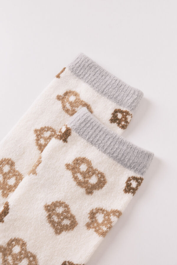 Women'secret Pretzel print long socks white